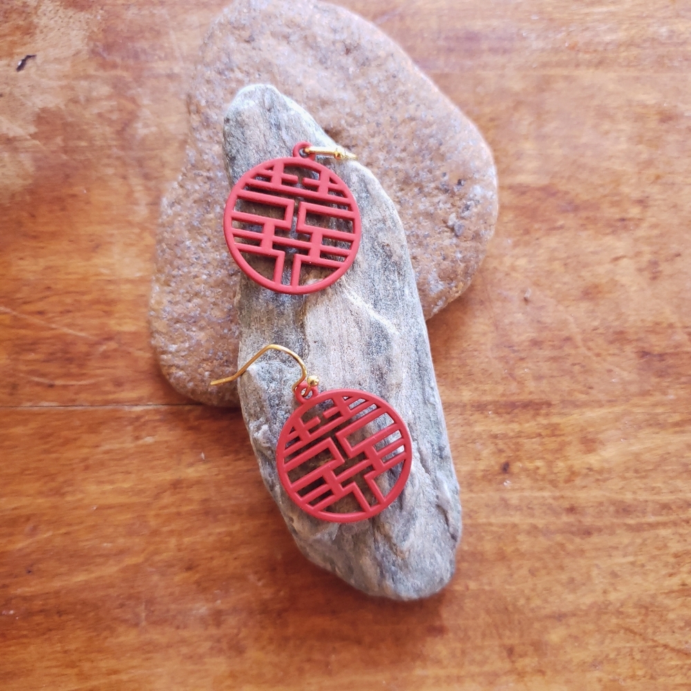 Handmade Chinese Double Happiness Chinese New Year Wedding Earrings